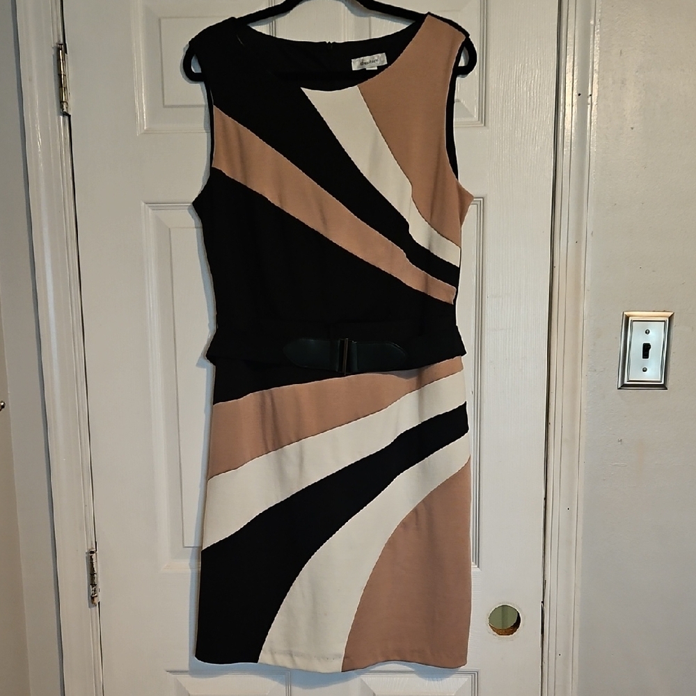 Dress Barn Black and Tan Asymmetrical Sheath Dress